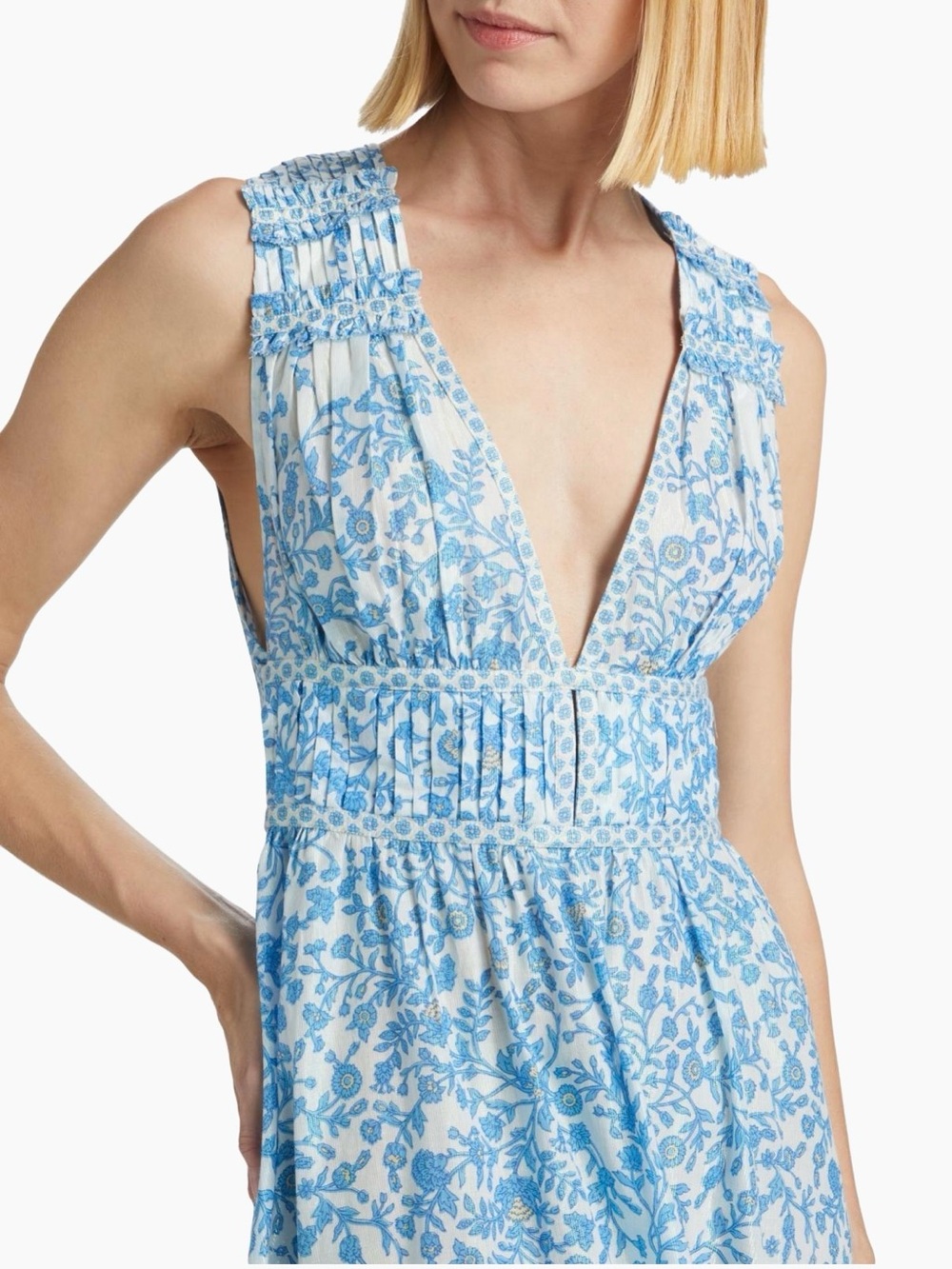 Poupette St Barth Chiara Floral Cotton Maxi Dress Large Blue Lazuli NWT - Picture 5 of 8